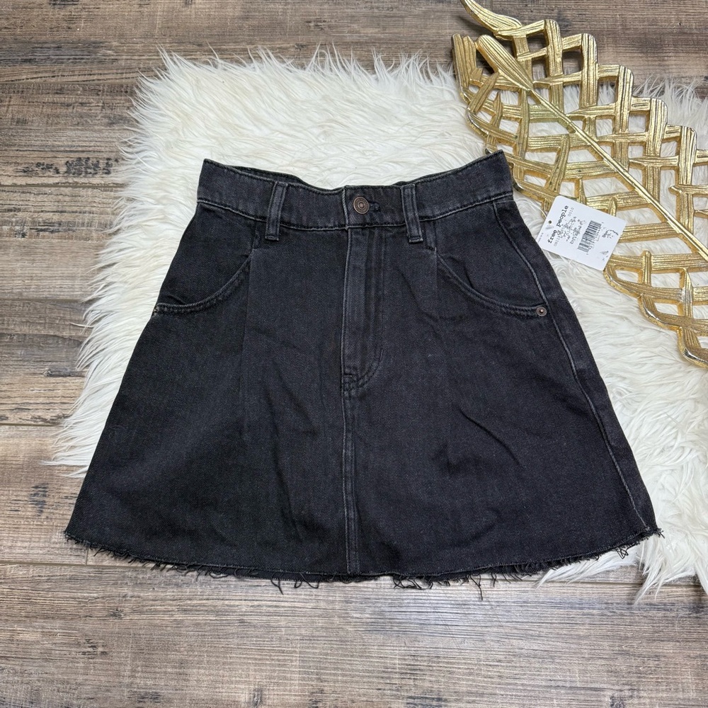Free‎ People Distressed Black Denim Skirt
